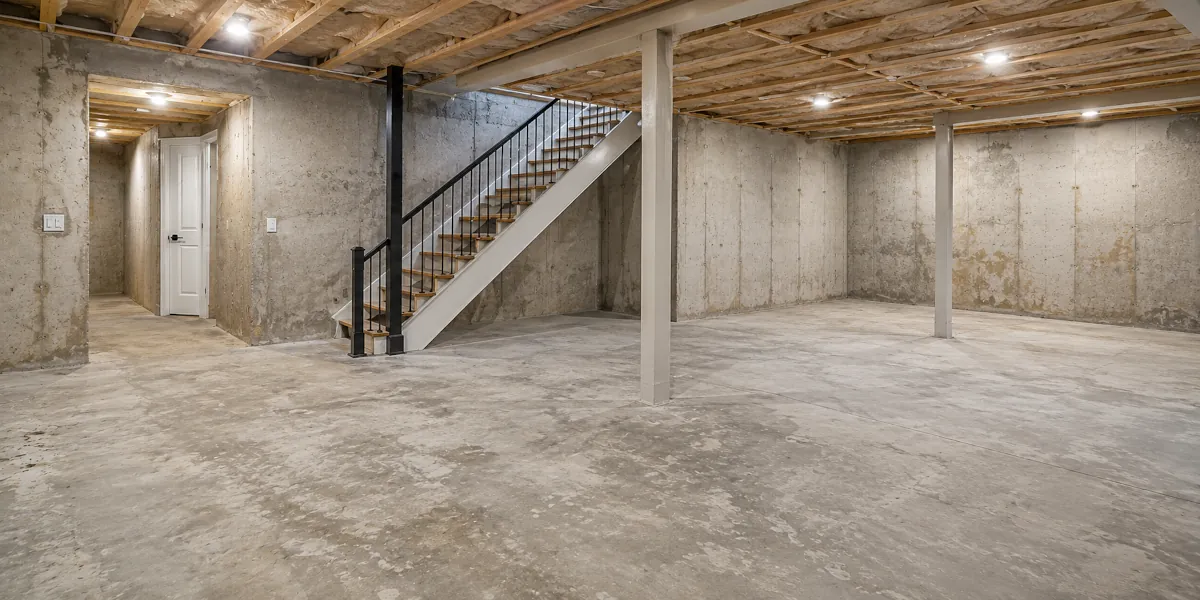 Basement before epoxy flooring transformation