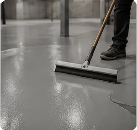 Epoxy base coat application on basement floor