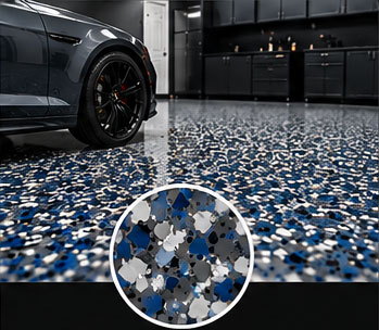 Blue Steel decorative flake epoxy garage floor