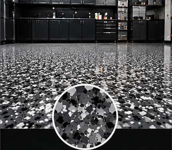 Graphite decorative flake epoxy garage floor