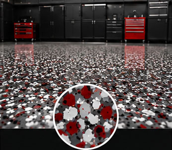Red Rock decorative flake epoxy garage floor