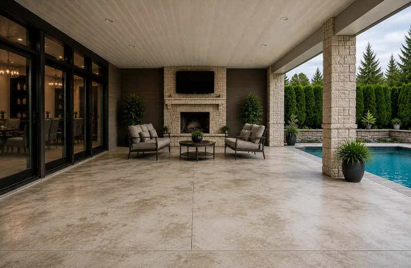 Patio before epoxy flooring transformation