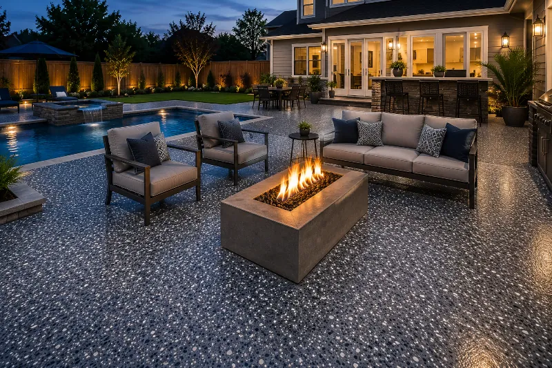 Porch and walkway with slip-resistant outdoor epoxy floor