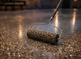 Protective topcoat application on patio epoxy floor